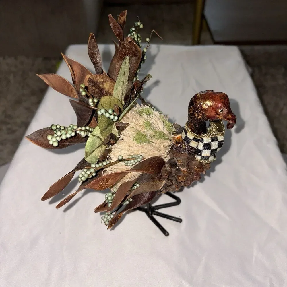 MacKenzie Childs Turkey Autumn Naturals Thanksgiving Courtly Check Ribbon 7.5